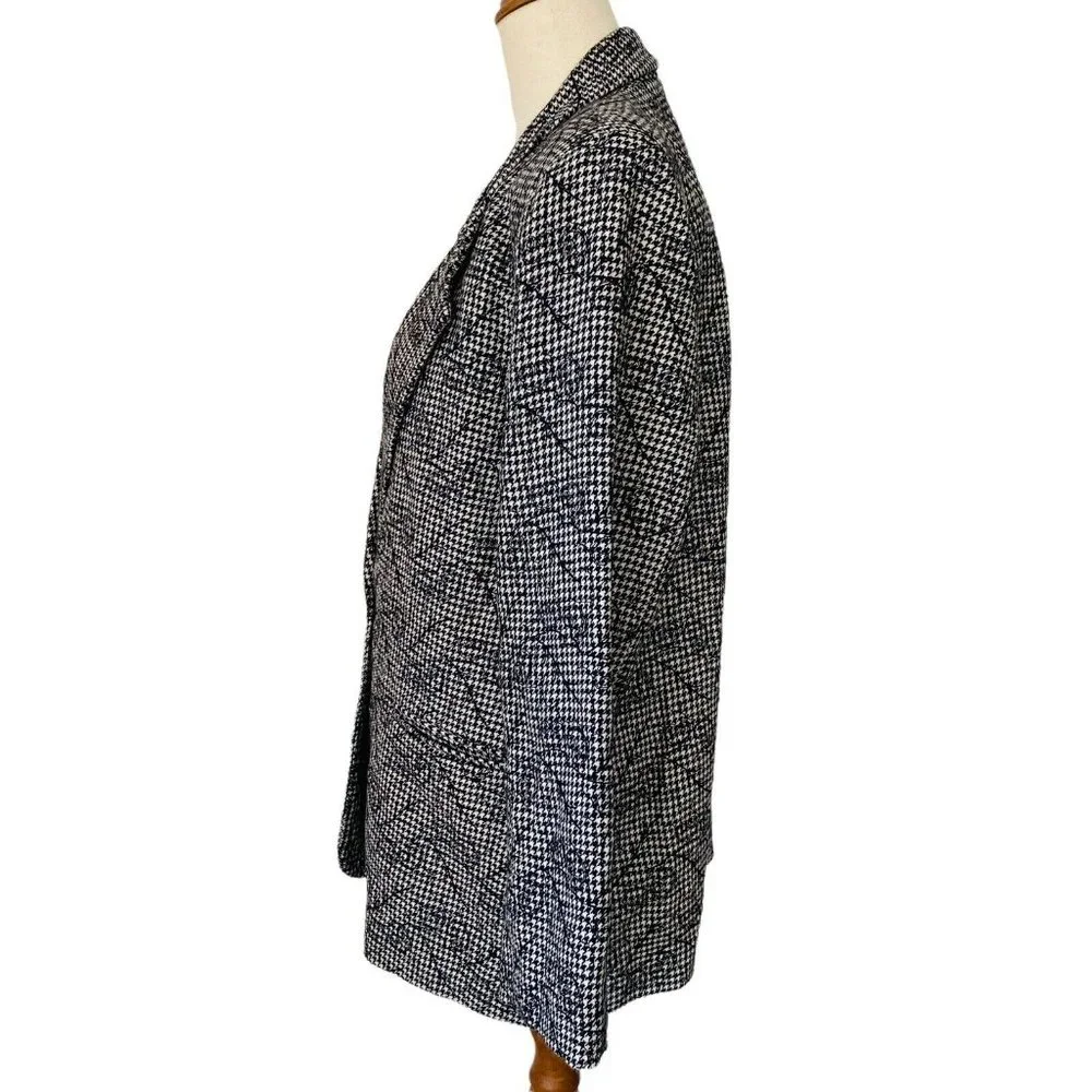 Vintage Women’s Size M/L Pure Wool Houndstooth Floral Boyfriend Blazer Jacket - Picture 2 of 12